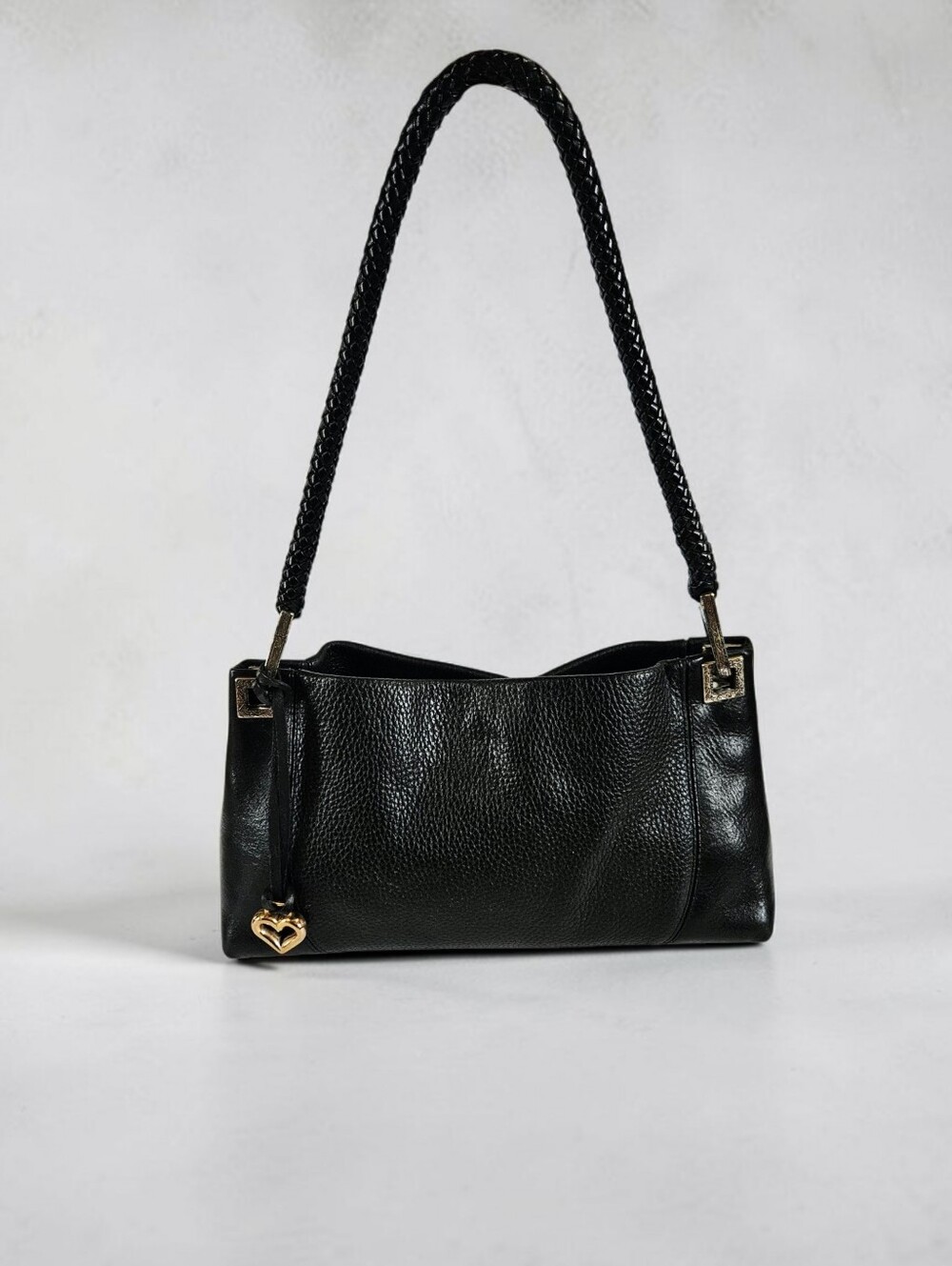 Vintage Brighton Pebbled Leather Braided Strap Heart Charm Shoulder Bag Purse